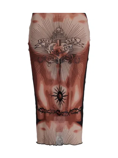 Jean Paul Gaultier Women S Re-edition Safe Sex Tattoo Long Skirt Black In Multi