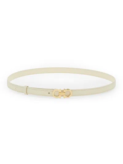 Ferragamo Gancini Fixed Leather Belt In Gold
