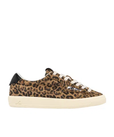 Autry Windscape Low Sneakers In Leopard And Black Suede In Animal Print