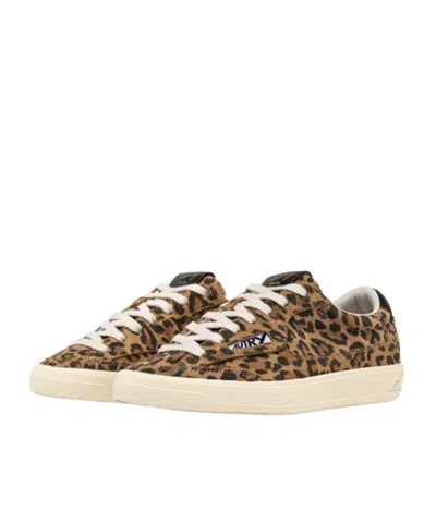 Autry Windscape Low Sneakers In Leopard And Black Suede In Animal Print