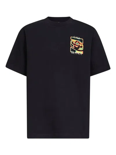 Casablanca Black Crewneck T-shirt With Logo Detail On The Front And Maxi Logo On The Rear In Cotton Man