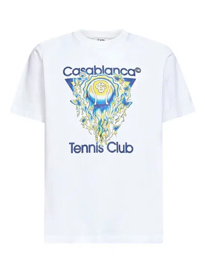 Casablanca Men White Crewneck T-shirt With Logo Print On The Front In Cotton Man