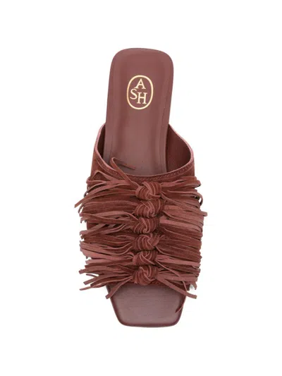 Ash Brigitte Suede Leather Fringe Flat Mules In Brown