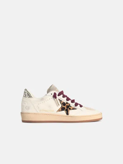 Golden Goose Ballstar White Low Top Sneakers With Glittered Star Patch On The Side And Glittered Heel With Logo L In White