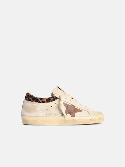 Golden Goose Super-star Sneakers In Suede With Worn Effect And Leopard Print Hairy Cow In White