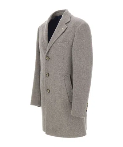 Manuel Ritz Herringbone Single-breasted Coat In Gray