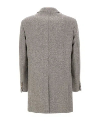 Manuel Ritz Herringbone Single-breasted Coat In Gray