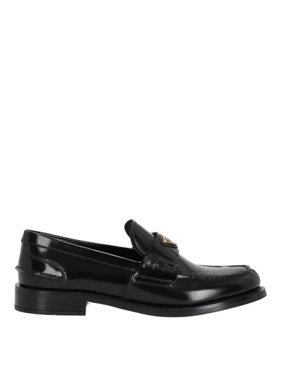Prada Brushed Leather Loafers With Leather Band In Black