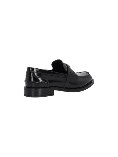 Prada Brushed Leather Loafers With Leather Band In Black