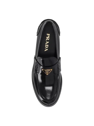 Prada Brushed Leather Loafers With Leather Band In Black