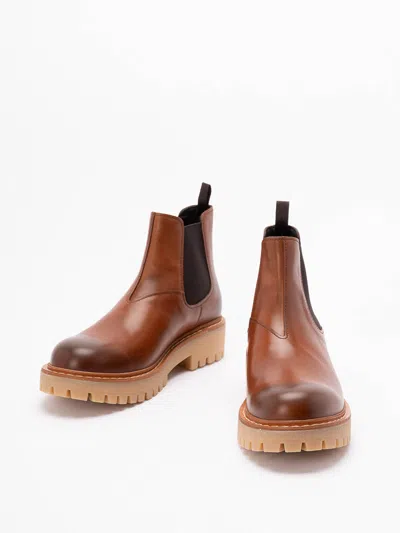 Prada Elastic-panel Leather Chelsea Boots In Brown