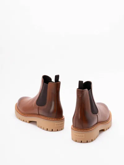 Prada Elastic-panel Leather Chelsea Boots In Brown