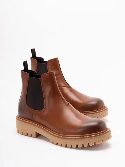 Prada Elastic-panel Leather Chelsea Boots In Brown