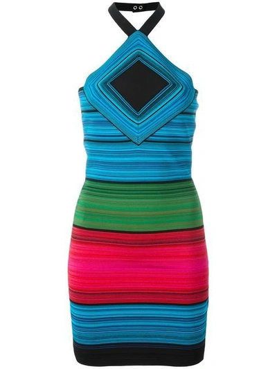Balmain Halterneck Colour Block Dress In Multicolor