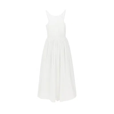 Emporio Armani Long Dress In Poplin With Smocked Motif In White