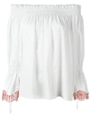 Alexander Mcqueen Smocked Off-the-shoulder Blouse In Red
