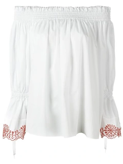 Alexander Mcqueen Smocked Off-the-shoulder Blouse In Red