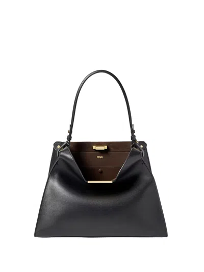 Fendi Medium Way Leather Shoulder Bag In Black