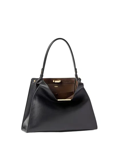 Fendi Medium Way Leather Shoulder Bag In Black