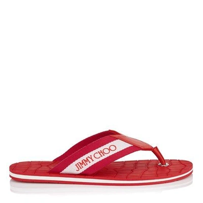 Shop Jimmy Choo Cody Ultra Red And White Grosgrain Rubber Sandals In Ultra Red/white