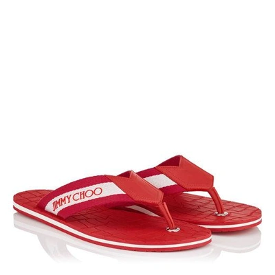 Shop Jimmy Choo Cody Ultra Red And White Grosgrain Rubber Sandals In Ultra Red/white