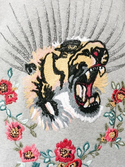 Shop Gucci Tiger Embroidered Hooded Sweatshirt