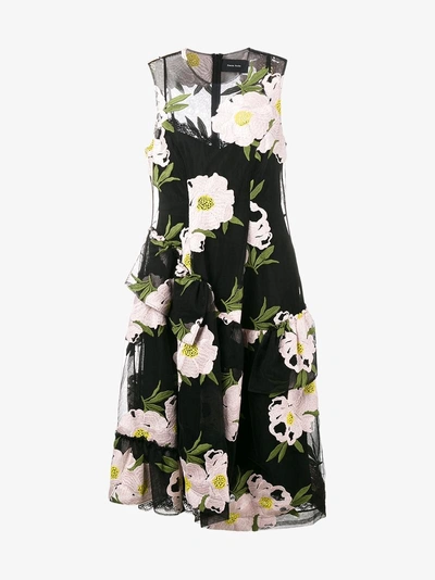 Shop Simone Rocha Floral Embroidered Dress In Black