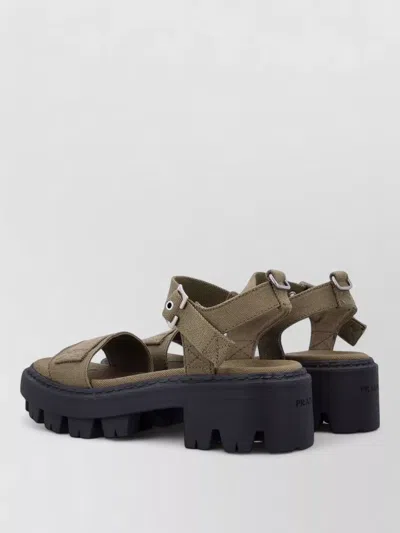 Prada Platform Sandals Ankle Strap Canvas Upper In Multi
