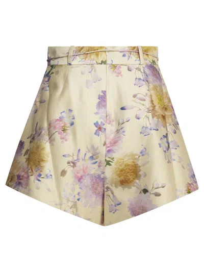 Zimmermann Womens Cream Dahlia Luna Floral-print Silk-blend Shorts Xs In Yellow