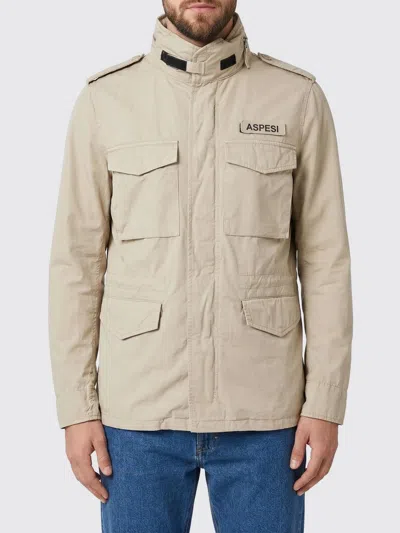 Aspesi High Collar Jacket Adjustable Cuffs Epaulettes In Neutral