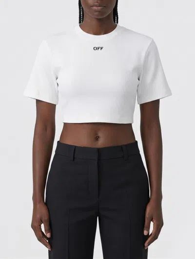 Off-white Crew Neck Boxy Cropped T-shirt In White
