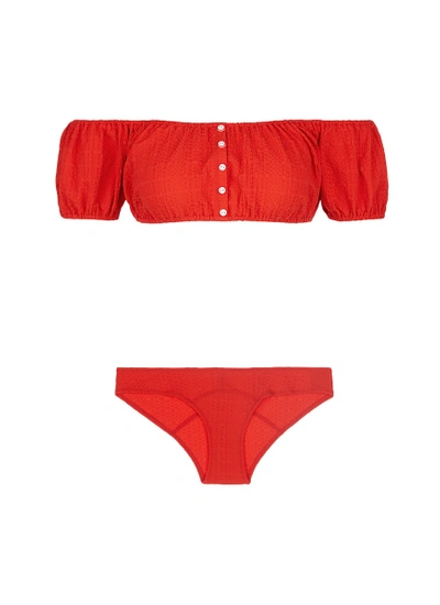 Shop Lisa Marie Fernandez 'leandra' Seersucker Off-shoulder Bikini Set