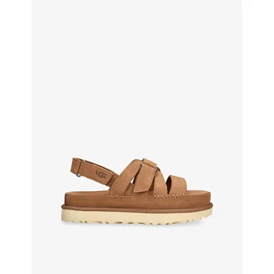 Ugg Goldenstar Flat Slingback Suede Sandals In Brown