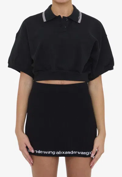 Alexander Wang Women Cropped Cotton Polo Shirt In Black