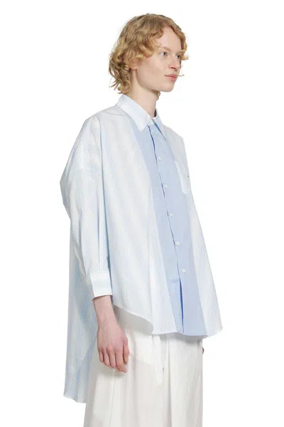 Marni Cotton Poplin Pinstriped Patchwork Shirt In Blue