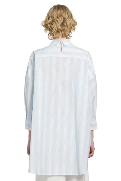 Marni Cotton Poplin Pinstriped Patchwork Shirt In Blue