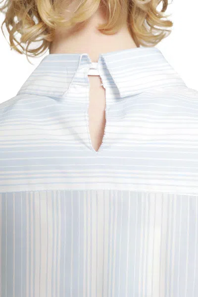 Marni Cotton Poplin Pinstriped Patchwork Shirt In Blue