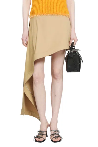 Loewe Womens Beige Draped-side Asymmetric-hem Cotton-blend Mini Skirt In Multi