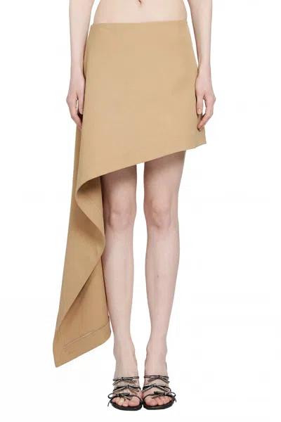 Loewe Womens Beige Draped-side Asymmetric-hem Cotton-blend Mini Skirt In Multi