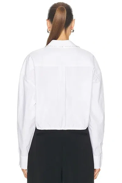 Alexander Wang Crystal Stud Crop Drawstring Waist Cotton Button-up Shirt In White