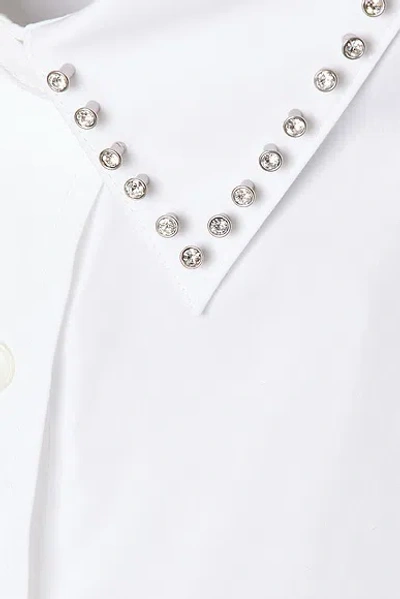 Alexander Wang Crystal Stud Crop Drawstring Waist Cotton Button-up Shirt In White