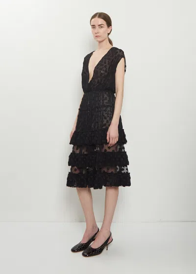 Dries Van Noten Ruffled Polka-dot Cotton-blend Mesh Midi Dress In Black