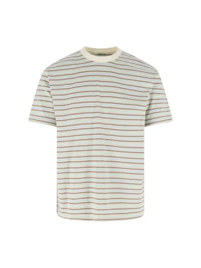 Auralee Gradient-stripe Jersey T-shirt In Burgundy
