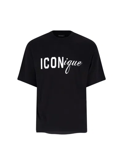 Dsquared2 Black T-shirt Iconique Loose Fit With Round Neck And Logo Print On The Front In Mens Cotton In Black