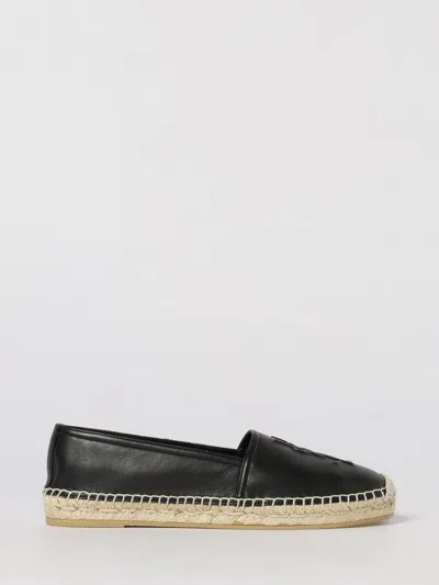 Saint Laurent Logo Leather Espadrilles Flat Shoes Black In Black