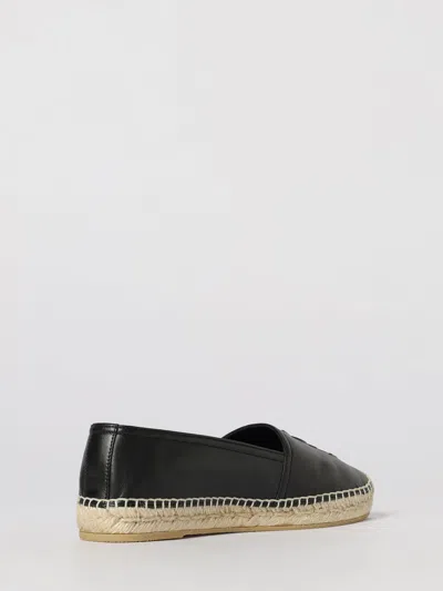 Saint Laurent Logo Leather Espadrilles Flat Shoes Black In Black