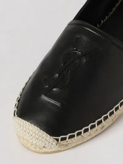 Saint Laurent Logo Leather Espadrilles Flat Shoes Black In Black