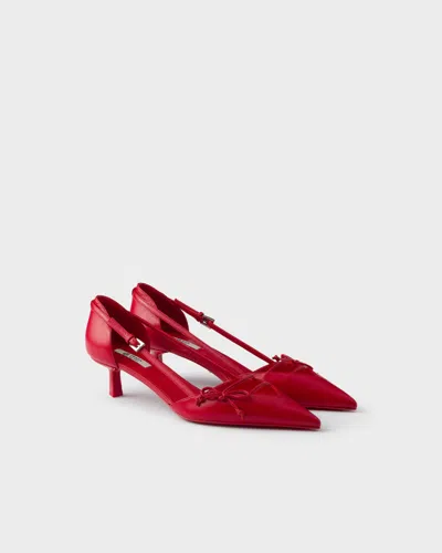 Prada Open-side Leather Pumps With Bow Detail And 4.5cm Heel In Red