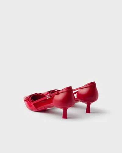 Prada Open-side Leather Pumps With Bow Detail And 4.5cm Heel In Red