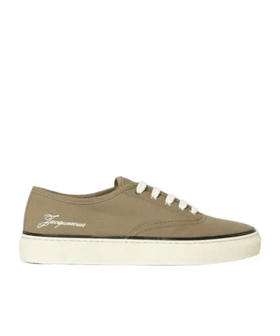 Jacquemus Cotton Low-top Sneakers With Embroidered Logo In Brown